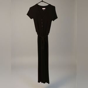 Lost & Wander Black Ribbed Wide Leg Pant Suit Romper Womans Small